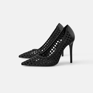 NWT Zara Woven High Heel Pointy toe Pumps 9 black
